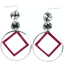 Silver-Tone & Pink Colored Metal Dangle-Earrings #LQE4235