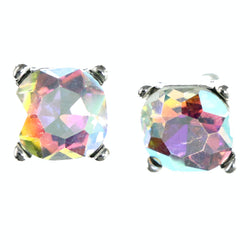 AB Finish Stud-Earrings With Crystal Accents  Silver-Tone Color #LQE4238