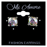 AB Finish Stud-Earrings With Crystal Accents  Silver-Tone Color #LQE4238