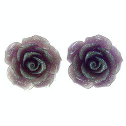 Glitter Rose Stud-Earrings Purple & Green Colored #LQE4240