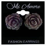 Glitter Rose Stud-Earrings Purple & Green Colored #LQE4240