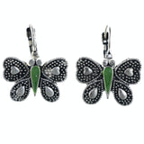 Butterfly Heart Dangle-Earrings Silver-Tone & Green Colored #LQE4243