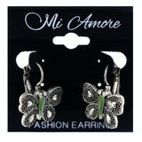 Butterfly Heart Dangle-Earrings Silver-Tone & Green Colored #LQE4243