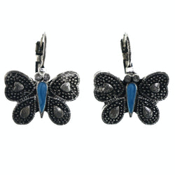 Butterfly Heart Dangle-Earrings Silver-Tone & Blue Colored #LQE4244