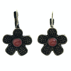 Flower Dangle-Earrings Gold-Tone & Pink Colored #LQE4245