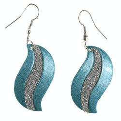 Glitter Dangle-Earrings Blue & Silver-Tone Colored #LQE4247