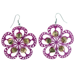 Colorful Flower Dangle-Earrings Pink & Gold-Tone