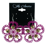 Colorful Flower Dangle-Earrings Pink & Gold-Tone