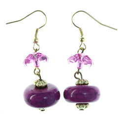 Pink & Gold-Tone Colored Metal Dangle-Earrings With Stone Accents #LQE4253