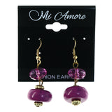 Pink & Gold-Tone Colored Metal Dangle-Earrings With Stone Accents #LQE4253