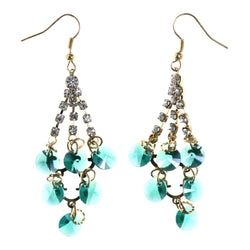 AB Finish Dangle-Earrings With Crystal Accents Blue & Gold-Tone Colored #LQE4254