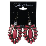 Pink & Silver-Tone Colored Metal Dangle-Earrings With Crystal Accents #LQE4257