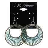 Blue & Silver-Tone Colored Metal Dangle-Earrings With Bead Accents #LQE4259