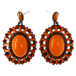 Orange & Silver-Tone Metal -Dangle-Earrings Crystal Accents #LQE4264