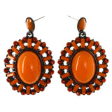 Orange & Silver-Tone Metal -Dangle-Earrings Crystal Accents #LQE4264