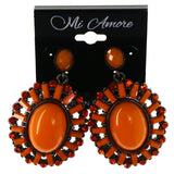 Orange & Silver-Tone Metal -Dangle-Earrings Crystal Accents #LQE4264