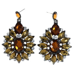 Flower Dangle-Earrings With Crystal Accents Yellow & Orange