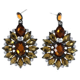 Flower Dangle-Earrings With Crystal Accents Yellow & Orange
