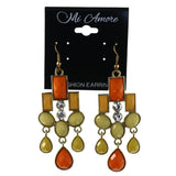 Yellow & Orange Colored Metal Dangle-Earrings With Crystal Accents #LQE4270
