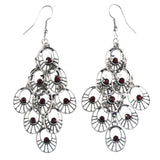 Silver-Tone & Red Metal Chandelier-Earrings Crystal Accents #LQE4274