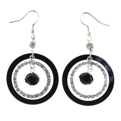 Black & Silver-Tone Colored Metal Dangle-Earrings With Crystal Accents #LQE4277
