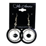 Black & Silver-Tone Colored Metal Dangle-Earrings With Crystal Accents #LQE4277