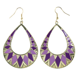 Purple & Gold-Tone Colored Metal Dangle-Earrings #LQE4278