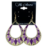 Purple & Gold-Tone Colored Metal Dangle-Earrings #LQE4278