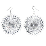 Flower Dangle-Earrings Silver-Tone Color  #LQE4279