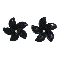 AB Finish Flower Dangle-Earrings Crystal Accents Black & Silver-Tone