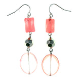 Glitter Dangle-Earrings With Bead Accents Pink & Silver-Tone Colored #LQE4282