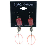 Glitter Dangle-Earrings With Bead Accents Pink & Silver-Tone Colored #LQE4282