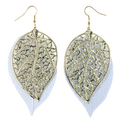 Leaf Dangle-Earrings White & Gold-Tone Colored #LQE4284