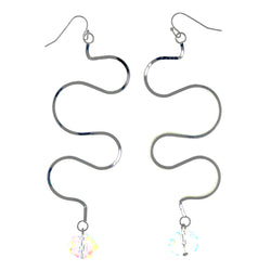 AB Finish Dangle-Earrings With Bead Accents Silver-Tone & Clear Colored #LQE4287