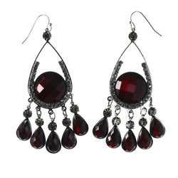 Red & Silver-Tone Colored Metal Dangle-Earrings With Crystal Accents #LQE4288