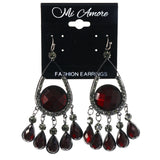 Red & Silver-Tone Colored Metal Dangle-Earrings With Crystal Accents #LQE4288