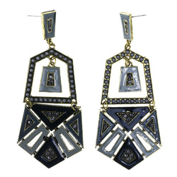 Gray & Gold-Tone Metal -Dangle-Earrings Crystal Accents #LQE4289