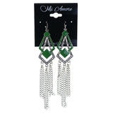 Silver-Tone & Green Colored Metal Dangle-Earrings With tassel Accents #LQE4293