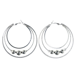 Textured Hoop-Earrings With Bead Accents  Silver-Tone Color #LQE4299