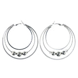 Textured Hoop-Earrings With Bead Accents  Silver-Tone Color #LQE4299