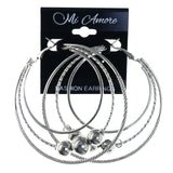 Textured Hoop-Earrings With Bead Accents  Silver-Tone Color #LQE4299