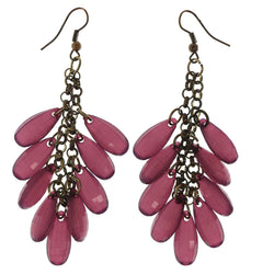 Gold-Tone Metal -Dangle-Earrings With Purple Crystal Accents