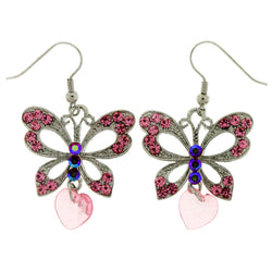 Mi Amore Butterfly Drop-Dangle-Earrings Silver-Tone/Pink