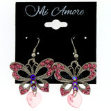 Mi Amore Butterfly Drop-Dangle-Earrings Silver-Tone/Pink