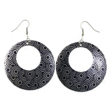 Retro Circles Dangle-Earrings Black & Silver-Tone Colored #LQE4302