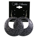 Retro Circles Dangle-Earrings Black & Silver-Tone Colored #LQE4302