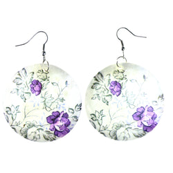 Flower Leaf Dangle-Earrings White & Purple Colored #LQE4304