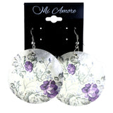 Flower Leaf Dangle-Earrings White & Purple Colored #LQE4304