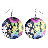 Flower Dangle-Earrings Black & Multi Colored #LQE4305