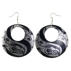 Flower Dangle-Earrings Silver-Tone & Black Colored #LQE4310